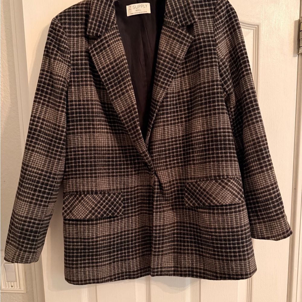 Z Supply Checkered Black and Cream Blazer